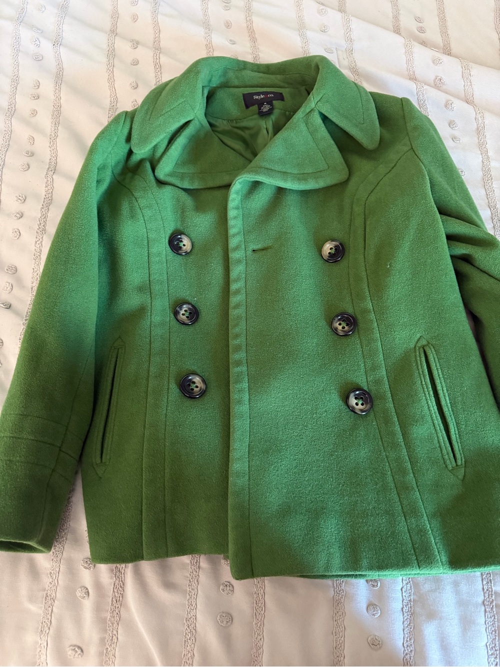 Style & Co. Bright Green Double-Breasted Wool Peacoat